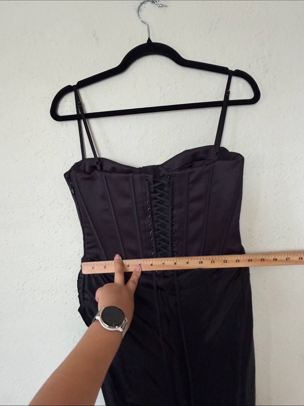 House Of Cb Valentina Black Corset Satin Draped Gown size S NWOT - Picture 8 of 13